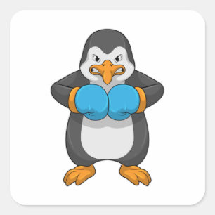 Sticker Carré Penguin at Boxing with Boxing Gloves