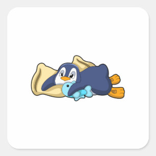 Sticker Carré Penguin au coucher avec Coussin
