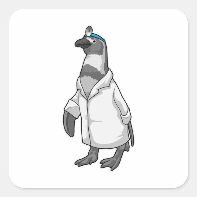 Sticker Carré Penguin comme docteur avec le manteau du docteur (Devant)
