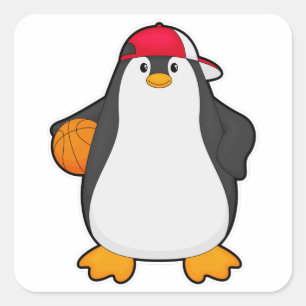 Sticker Carré Penguin comme joueur de basket-ball avec basket-ba