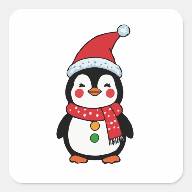 Sticker Carré Penguin dans un chapeau de Père Noël (Devant)