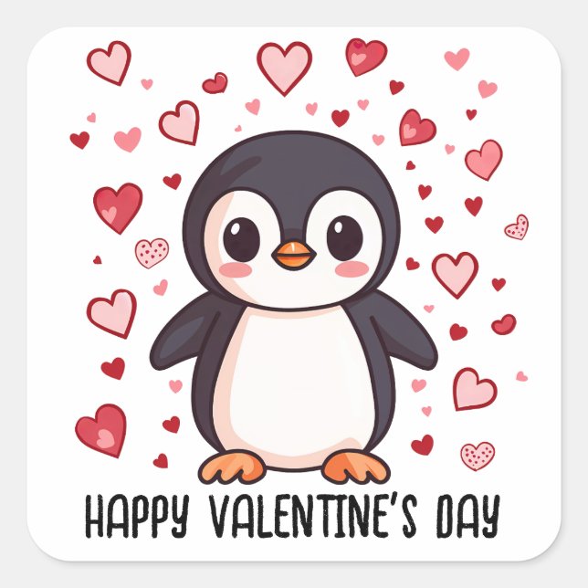 Sticker Carré Penguin de la Saint-Valentin (Devant)