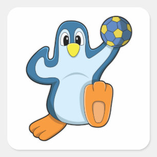 Sticker Carré Penguin en tant que joueur de handball avec Handba