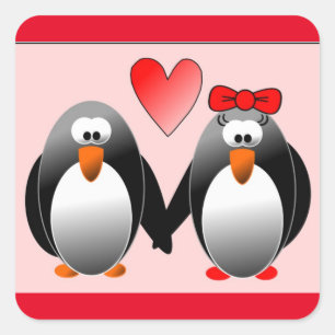 STICKER CARRÉ PENGUIN EST AMOUREUX