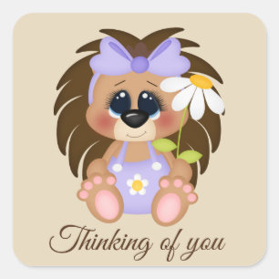 Sticker Carré Penser à vous hérisson ajouter un message