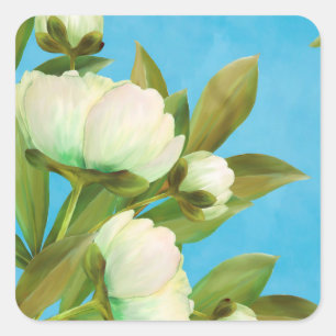 Sticker Carré Peonies blanches classiques Bouquet floral