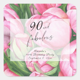 Sticker Carré Peonies Rose 90e fête d'anniversaire