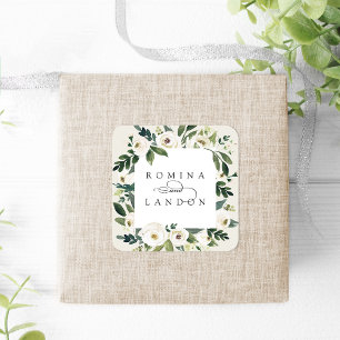 Sticker Carré Peony blanc Mariage de cadre floral personnalisé