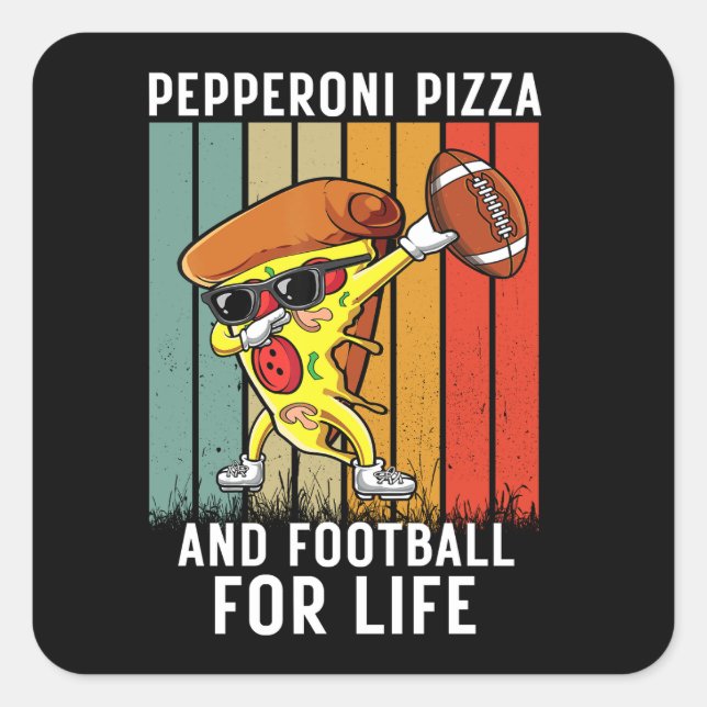Sticker Carré "Pepperoni Pizza Dab avec Football Retro Fun Desig (Devant)