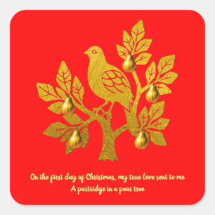 Sticker Carré Perdrix dans un arbre de Noël rouge
