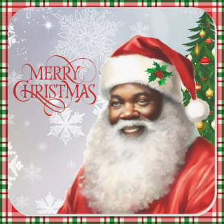 Sticker Carré Père Noël afro-américain Joyeux Noël