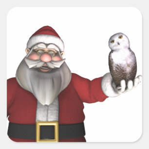 Sticker Carré Père Noël aime la chouette blanche