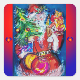 STICKER CARRÉ PÈRE NOËL AVEC ARBRE DE NOËL ET CADEAUX