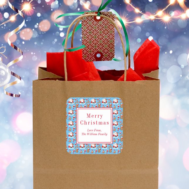 Sticker Carré Père Noël Avec Des Animaux Forestiers (Créateur téléchargé)