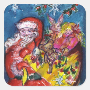 STICKER CARRÉ PÈRE NOËL AVEC DES CADEAUX