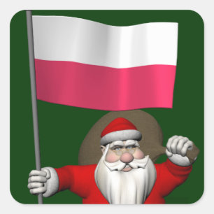 Sticker Carré Père Noël avec le drapeau de la Pologne