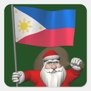 Sticker Carré Père Noël Avec L'Enseigne Des Philippines