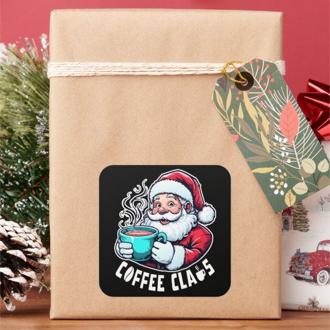 Sticker Carré Père Noël Café Boisson Chaude (vacances)