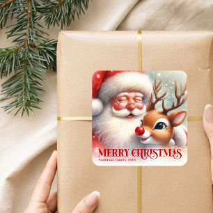 Sticker Carré Père Noël Classique Rudolph Joyeux Noël Personnali