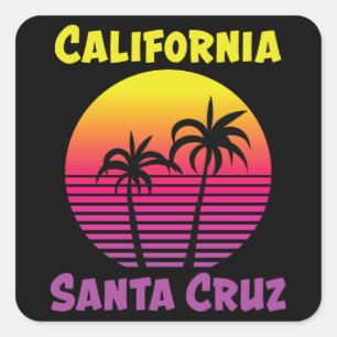 Sticker Carré père Noël Cruz California Retro Vintage Sunset C