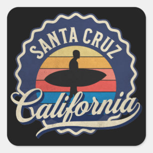 Sticker Carré Père Noël Cruz California Surfing Retro Art