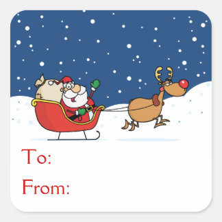 Sticker Carré Père Noël Dans Son Sleigh