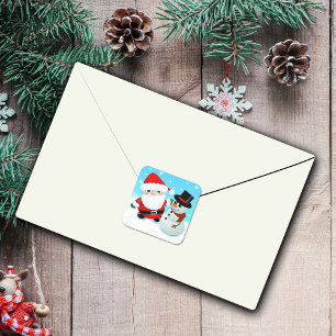 Sticker Carré Père Noël de dessin animé mignon avec un bonhomme 