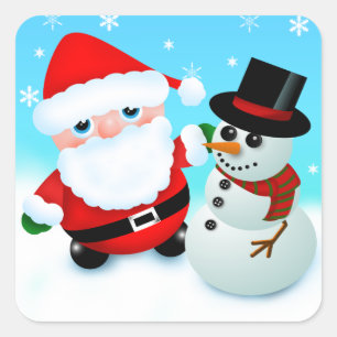 Sticker Carré Père Noël de dessin animé mignon avec un bonhomme 