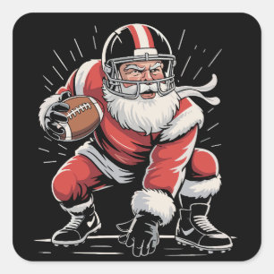 Sticker Carré Père Noël de Noël Footballeur Lineman Quarterback 