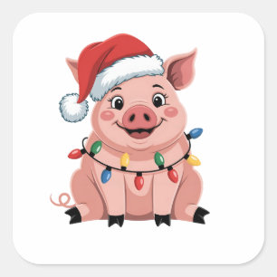 Sticker Carré Père Noël de Noël pour cochon Chapeau de Noël Vaca