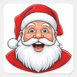 Sticker Carré Père Noël de Noël souriant au chapeau rouge