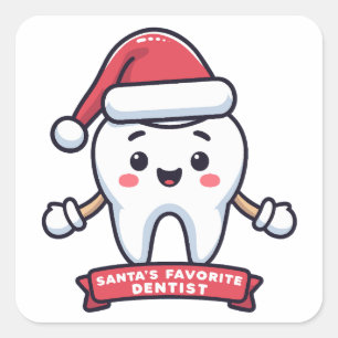 Sticker Carré Père Noël Dentiste Favorite Mignonne Dent Noël