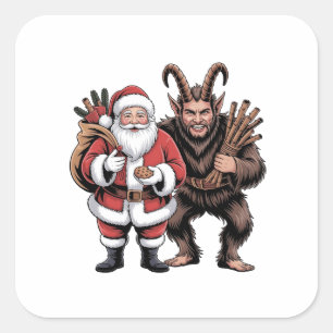 Sticker Carré Père Noël d'horreur drôle et effrayant Krampus Noë