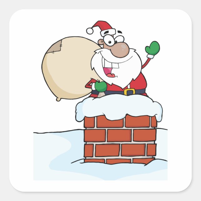 Sticker Carré Père Noël drôle dans la cheminée (Devant)