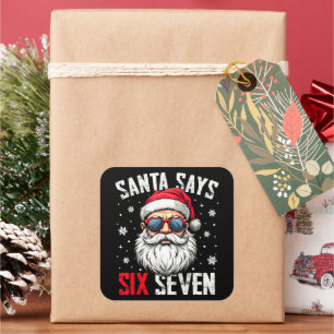 Sticker Carré Père Noël drôle dit six sept Noël 67 Meme Xmas