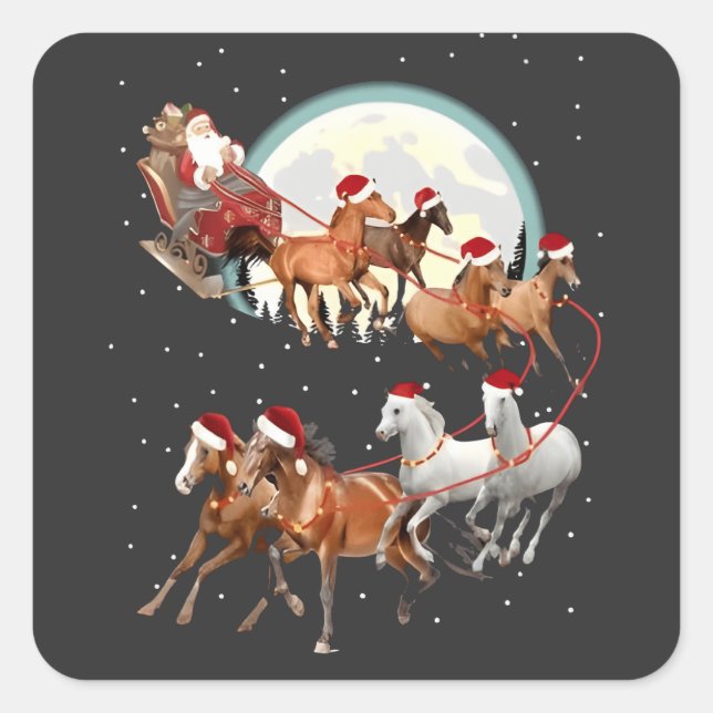 Sticker Carré Père Noël équitation Cheval Cheval Sleigh Equestre (Devant)