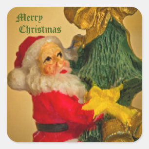 Sticker Carré Père Noël Escalade l'arbre de Noël - Vintage