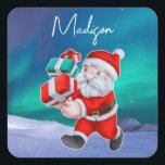 Sticker Carré Père Noël est en route Northern Lights Christmas<br><div class="desc">Père Noël est en route Northern Lights Christmas design personnalisé avec nom en écriture cool.</div>