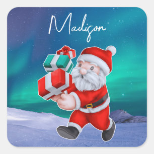 Sticker Carré Père Noël est en route Northern Lights Christmas
