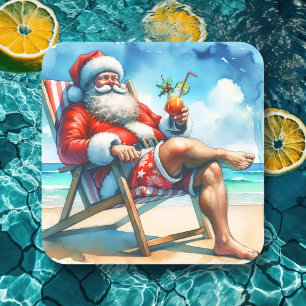 Sticker Carré Père Noël et Bloody Marry Funny Snowbirds Noël