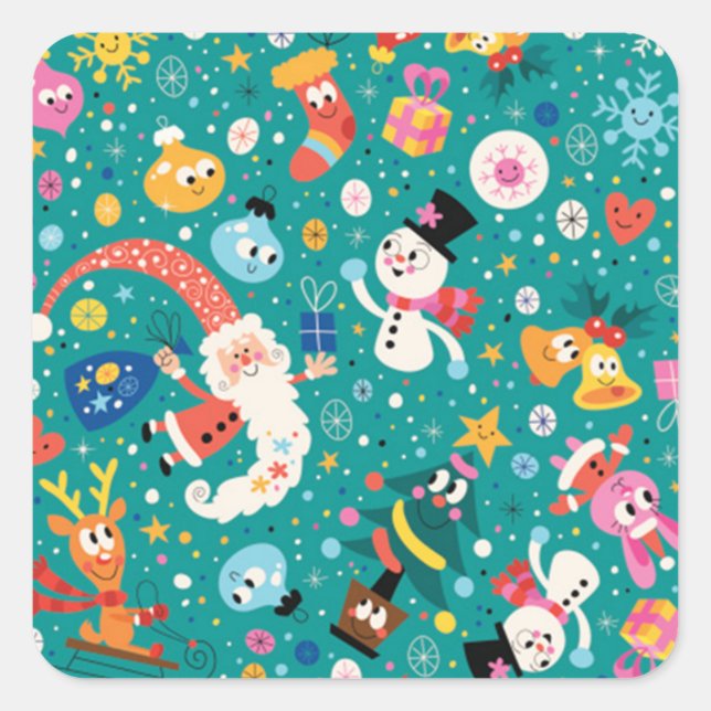 Sticker Carré Père Noël et Joyeux amisModèle (Devant)