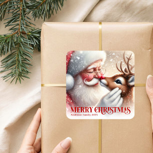Sticker Carré Père Noël et Renne Roudolph Personnalisés Fantaisi