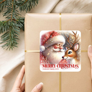 Sticker Carré Père Noël et Rudeolph Cadeau de fête de Noël perso