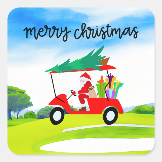 Sticker Carré Père Noël fait de l'équitation de golf sur Noël (Devant)