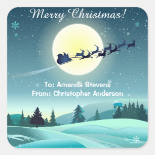 Sticker Carré Père Noël Flying Reindeer Sleigh