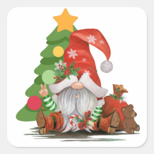 Sticker Carré Père Noël Gnome - Drôle Noël Gnome Design Magnet