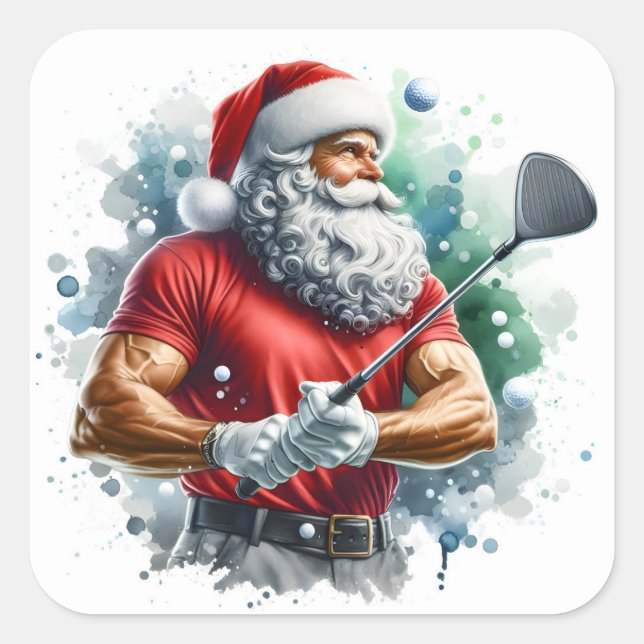 Sticker Carré Père Noël Golfing en hiver (Devant)