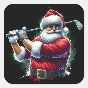Sticker Carré Père Noël Golfing pendant une journée d'hiver