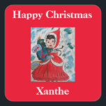 Sticker Carré Père Noël Helper Christmas<br><div class="desc">Le réveillon de Noël est le moment le plus achalandé de l'année pour le Père Noël, il a donc besoin d'autant d'aides volontaires qu'il peut. Dans cette charmante carte de voeux festive, l'un des meilleurs assistants de Père Noël rassemble des cadeaux et un sapin de Noël avant le grand jour....</div>