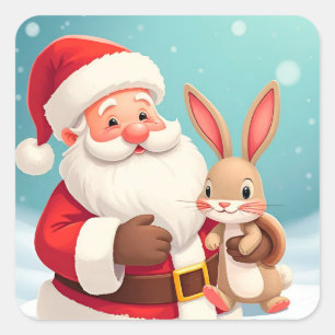 Sticker Carré Père Noël heureux dans une scène hivernale enneigé